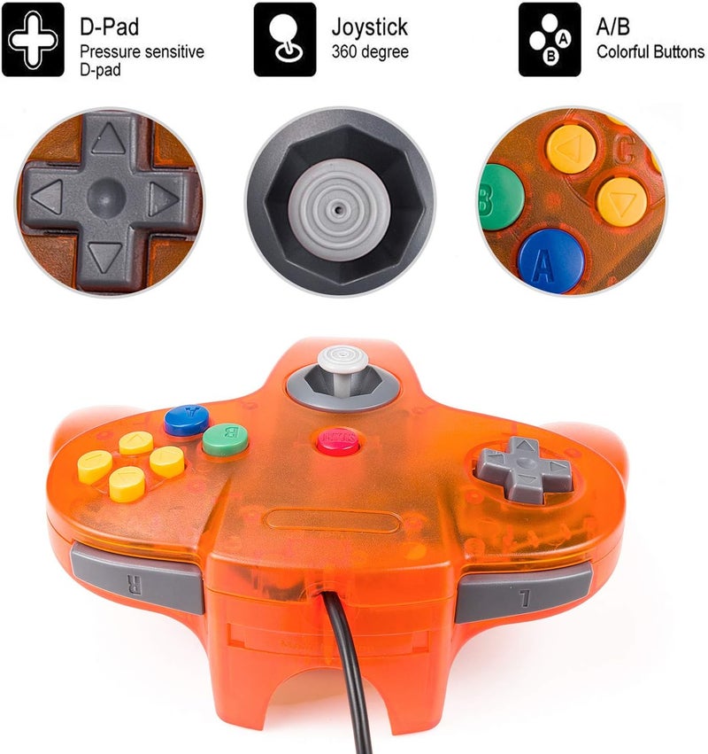 miadore 4 Pack Classic N64 Controller, Wired Classic N64 Gamepad with Upgraded Joystick (Black/Gray/Clear Orange/Clear Green) - Image 5